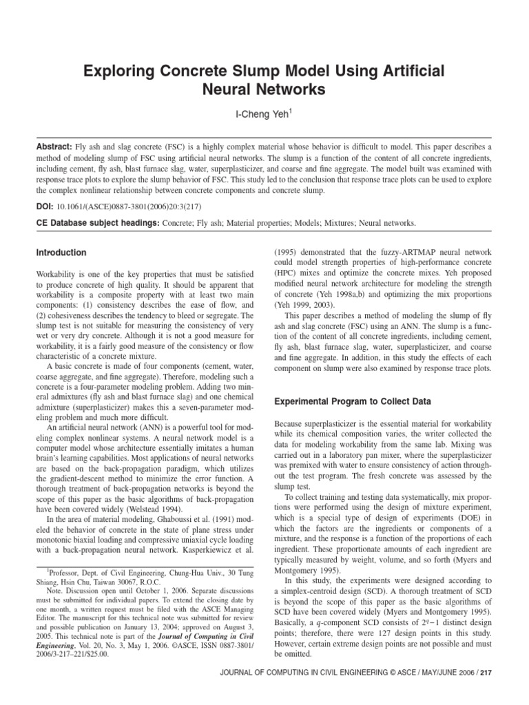 Yeh - 2006 - Exploring Concrete Slump Model Using Artificial Neural ...