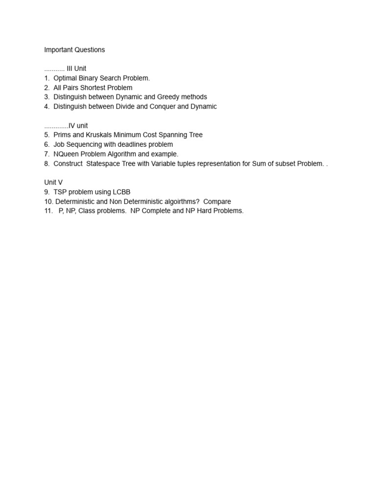 Important Questions DAA | PDF