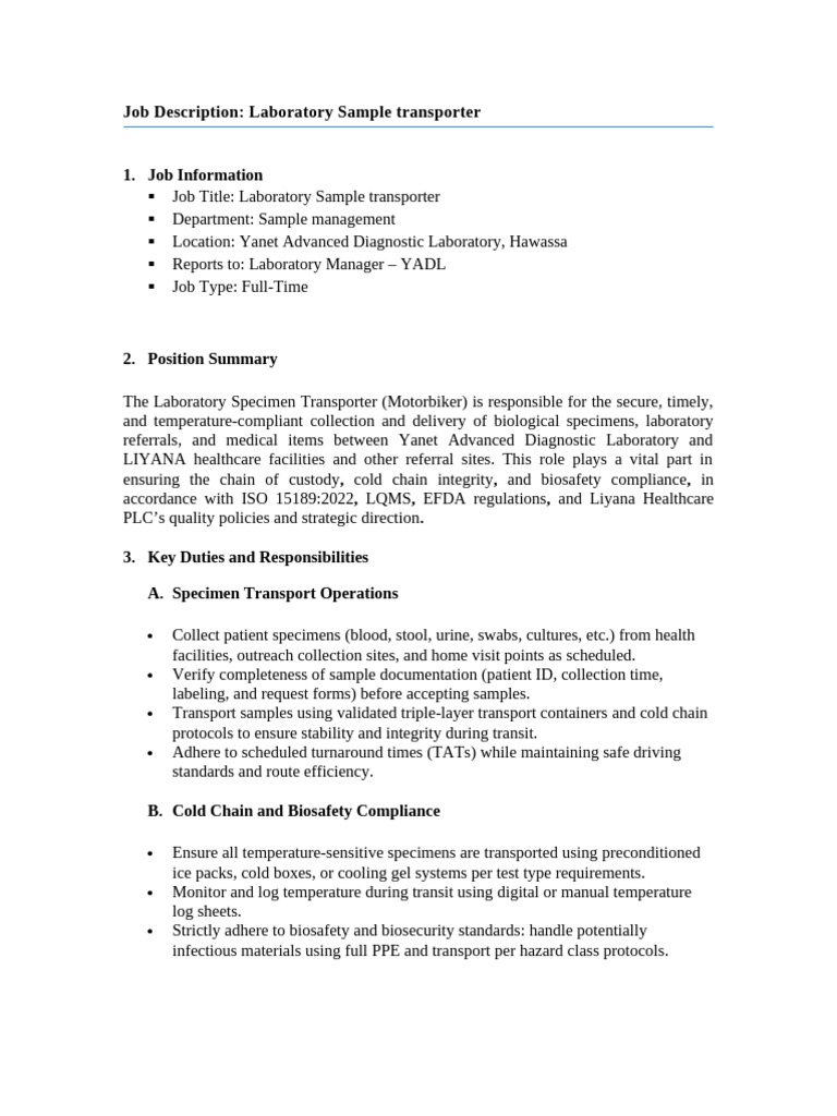 YADL Sample Transporters - JD | PDF | Laboratories | Logistics