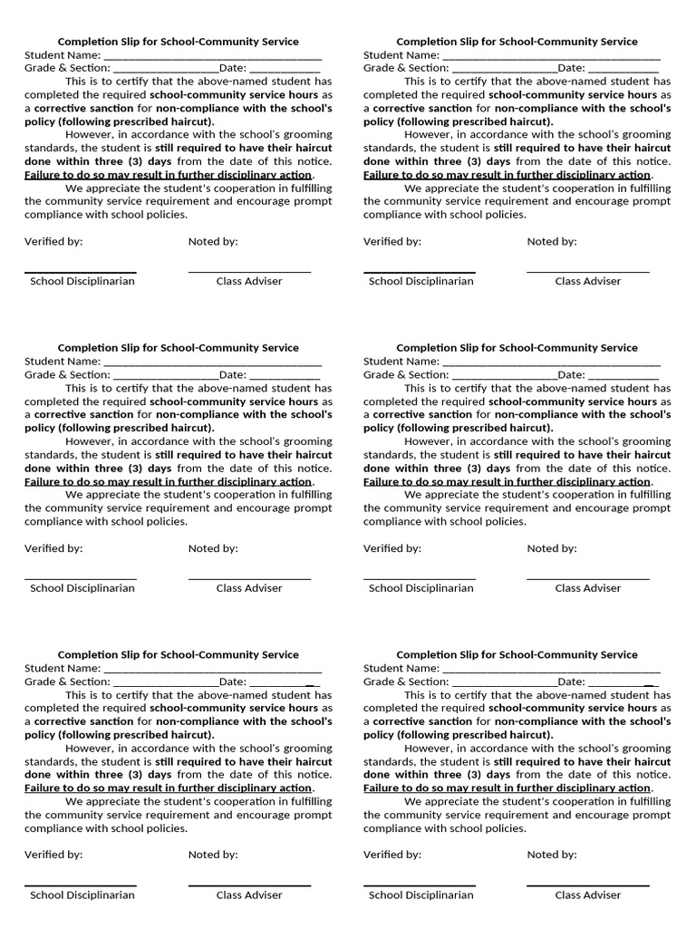 Completion Slip For School | PDF