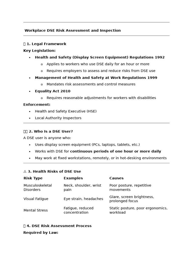 DSE Risk Assessment Guide for Workstations | PDF | Occupational Safety ...