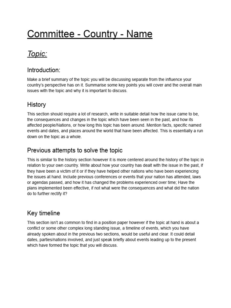 Model UN Position Paper Guide | PDF
