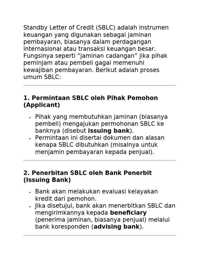 Pengertian dan Proses SBLC dalam Bisnis | PDF