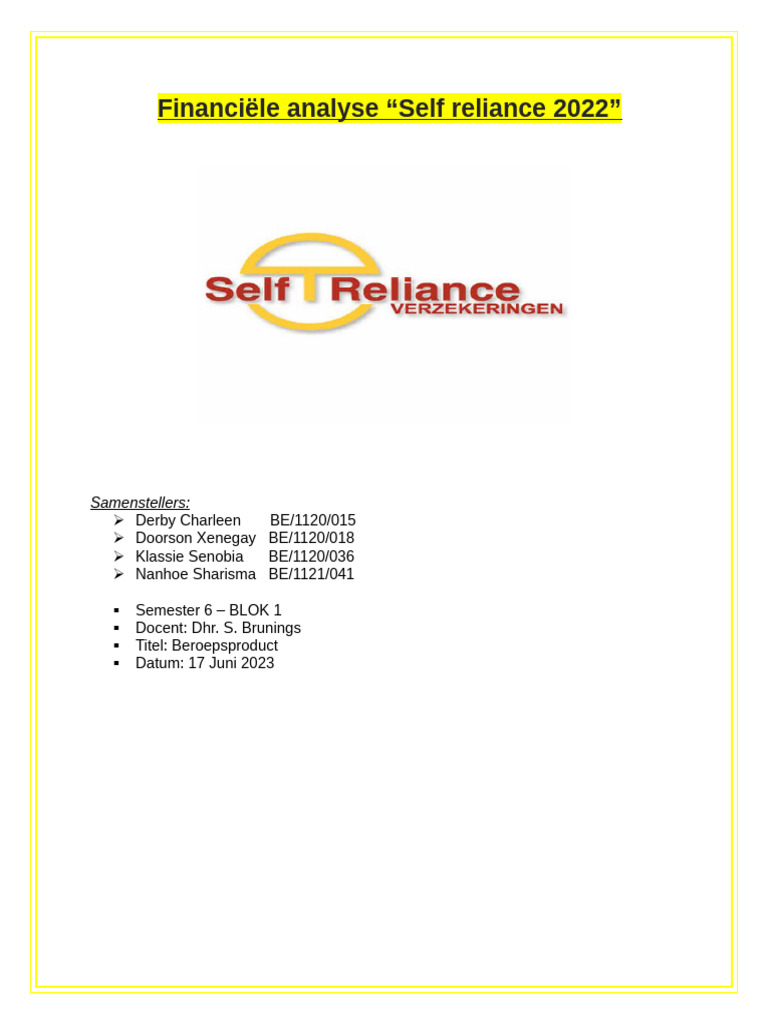 Beroepsproduct - Self Reliance (S6B1) | PDF