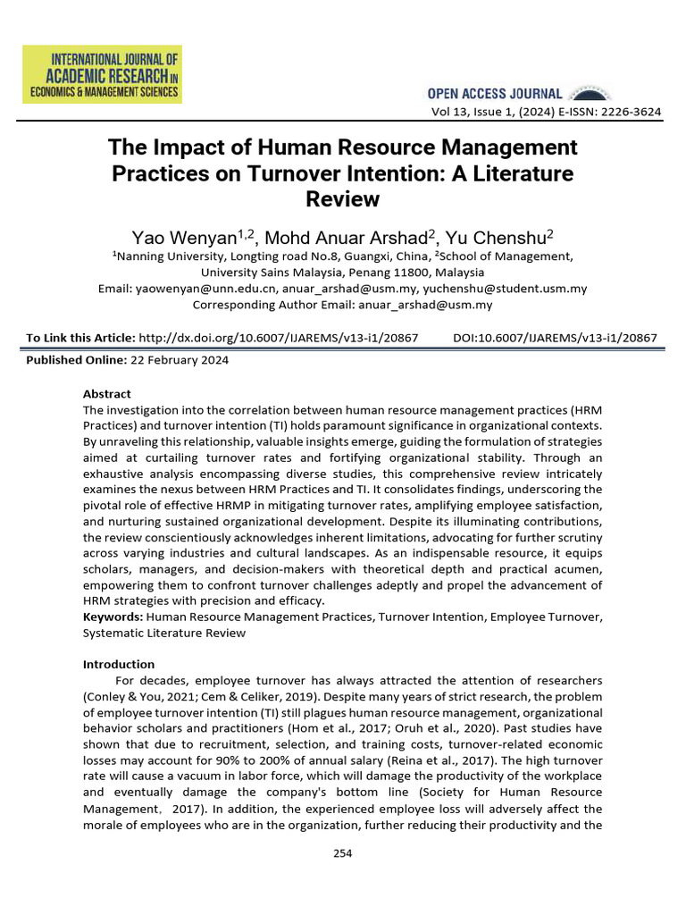 The Impact of Human Resource Management Practices On Turnover Intention ...