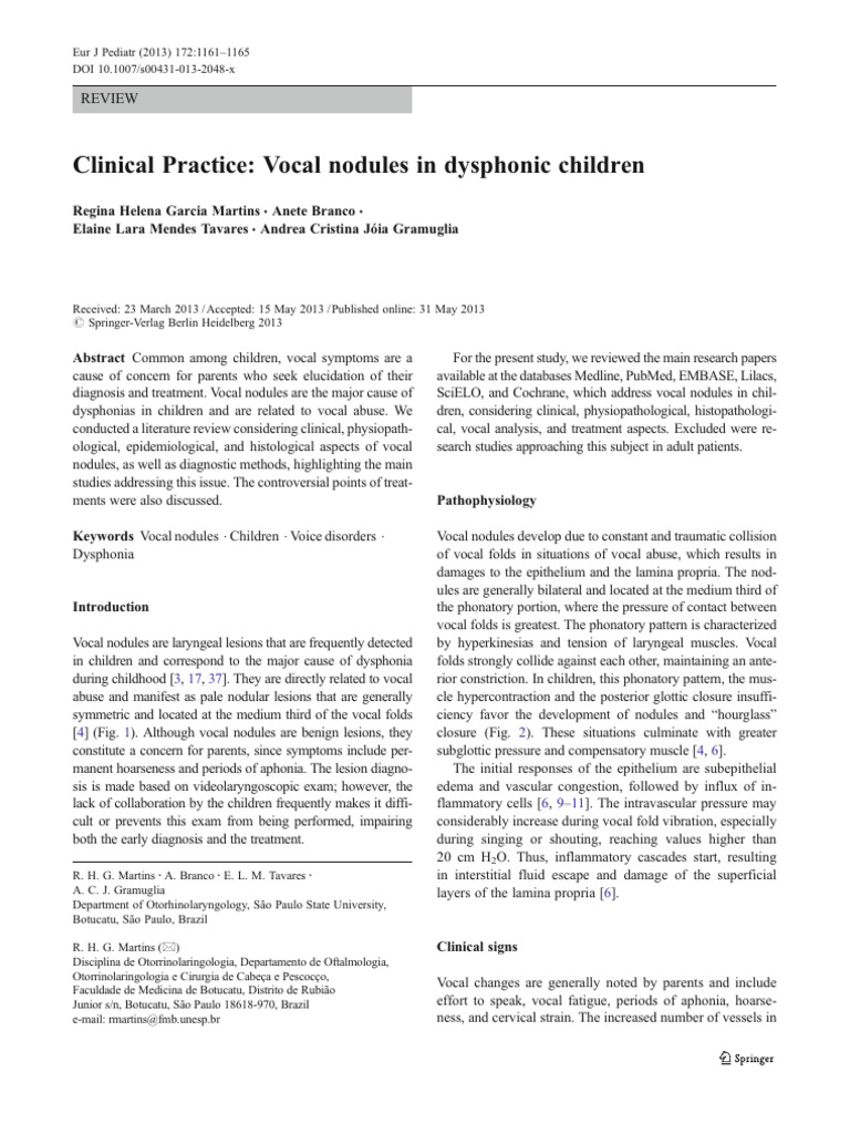 Vocal Nodules in Dysphonic Children | PDF | Human Throat ...