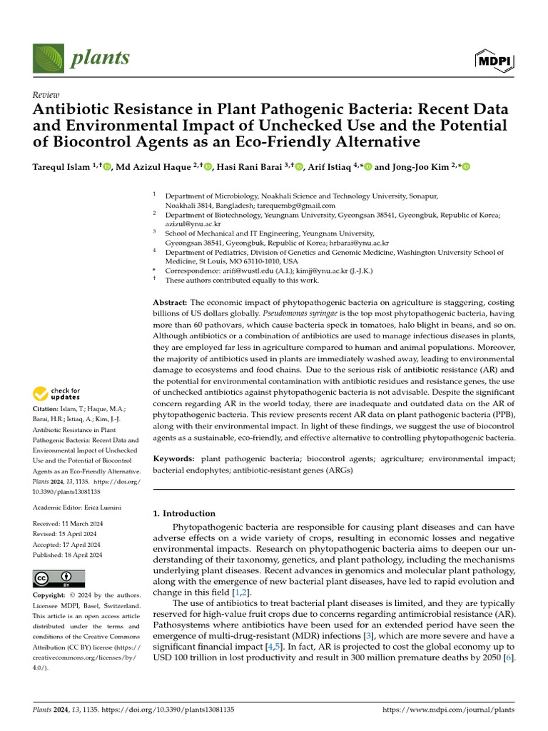 Antibiotic Resistance in Plant Pathogenic Bacteria | PDF ...