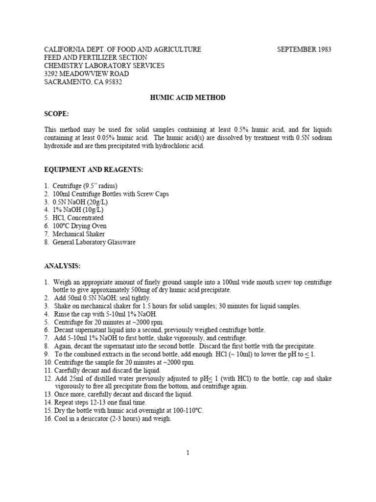 Humic Acid Testing Method Overview | PDF | Sodium Hydroxide ...