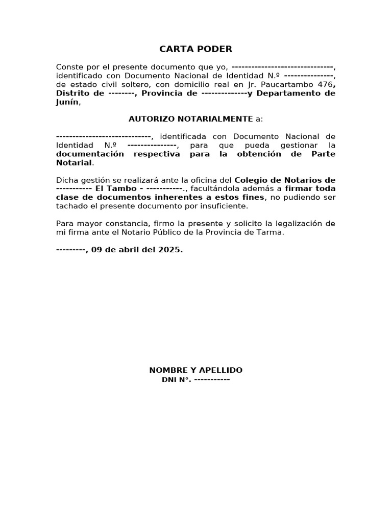 Carta Poder Notarial para Gestión Documental | PDF