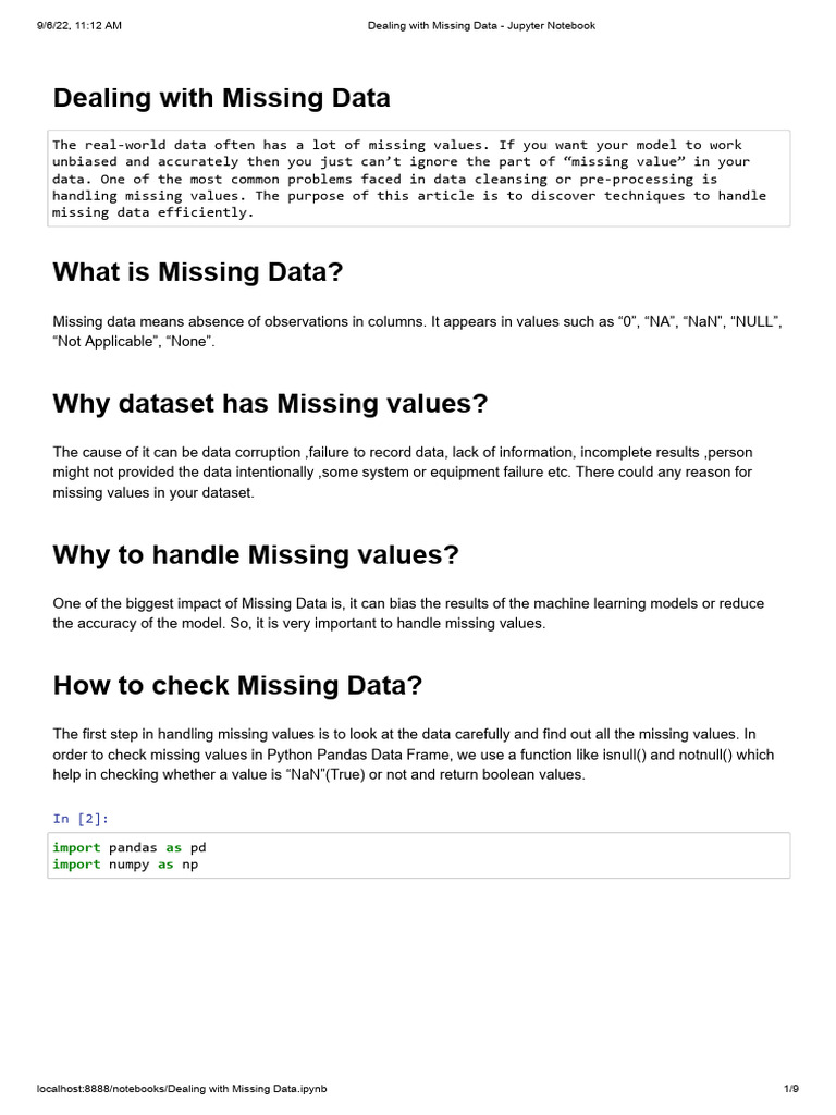 Handling Missing Data in Python | PDF | Median | Statistical Theory