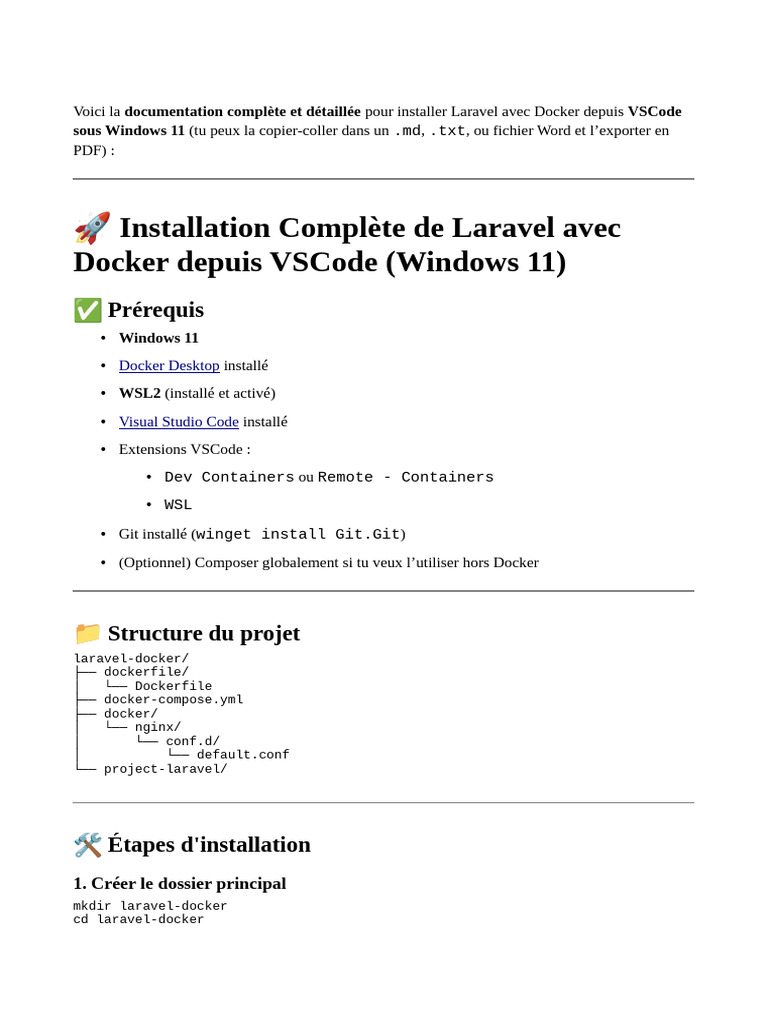 Installer Laravel avec Docker sur Windows 11 | PDF | Application ...