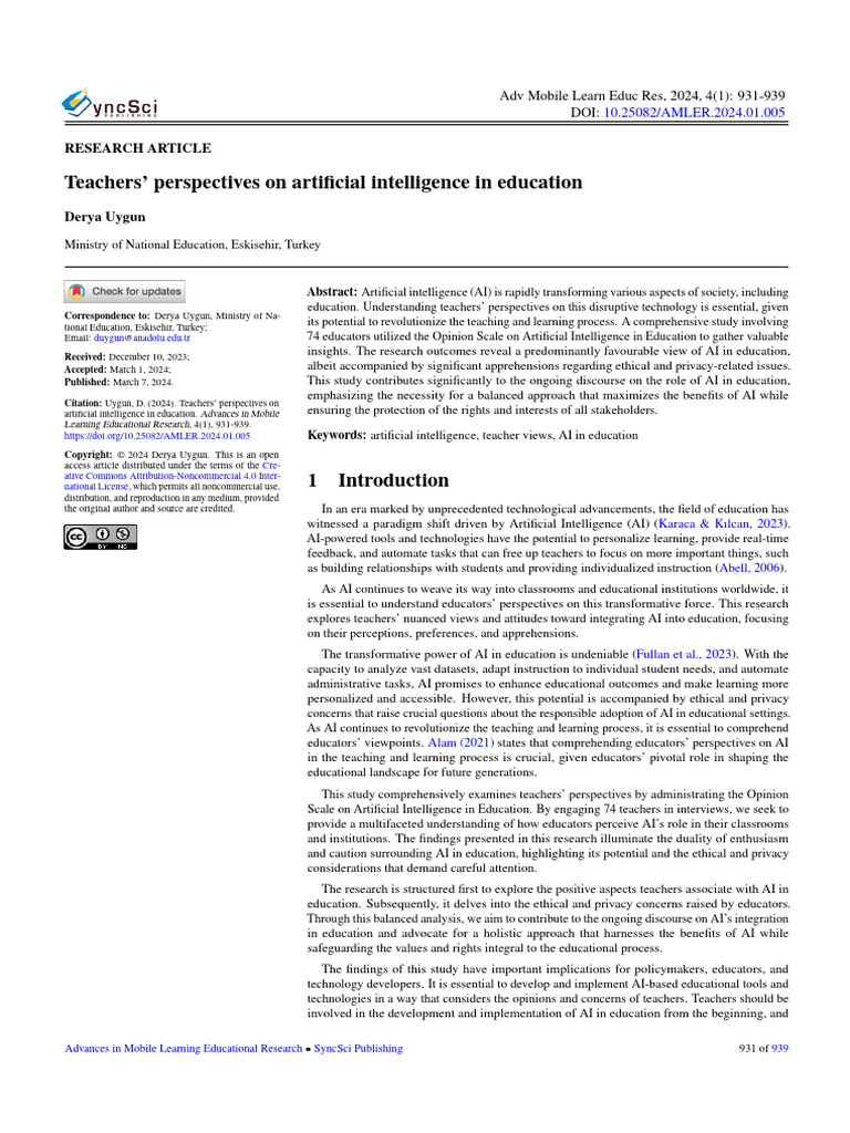 Teachers' Views on AI in Education | PDF | Artificial Intelligence ...