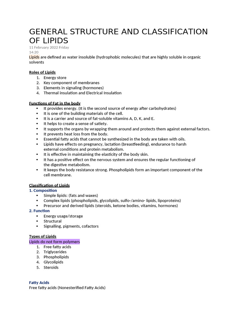 Structure and Classification of Lipids | PDF | Fatty Acid | Lipid