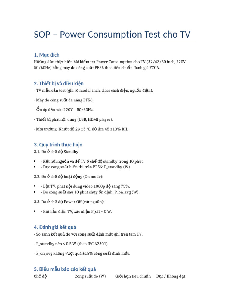 SOP FCCA Power Consumption Test | PDF