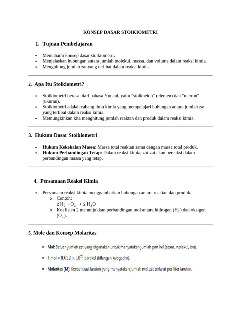 Konsep Dasar Stoikiometri Kimia | PDF