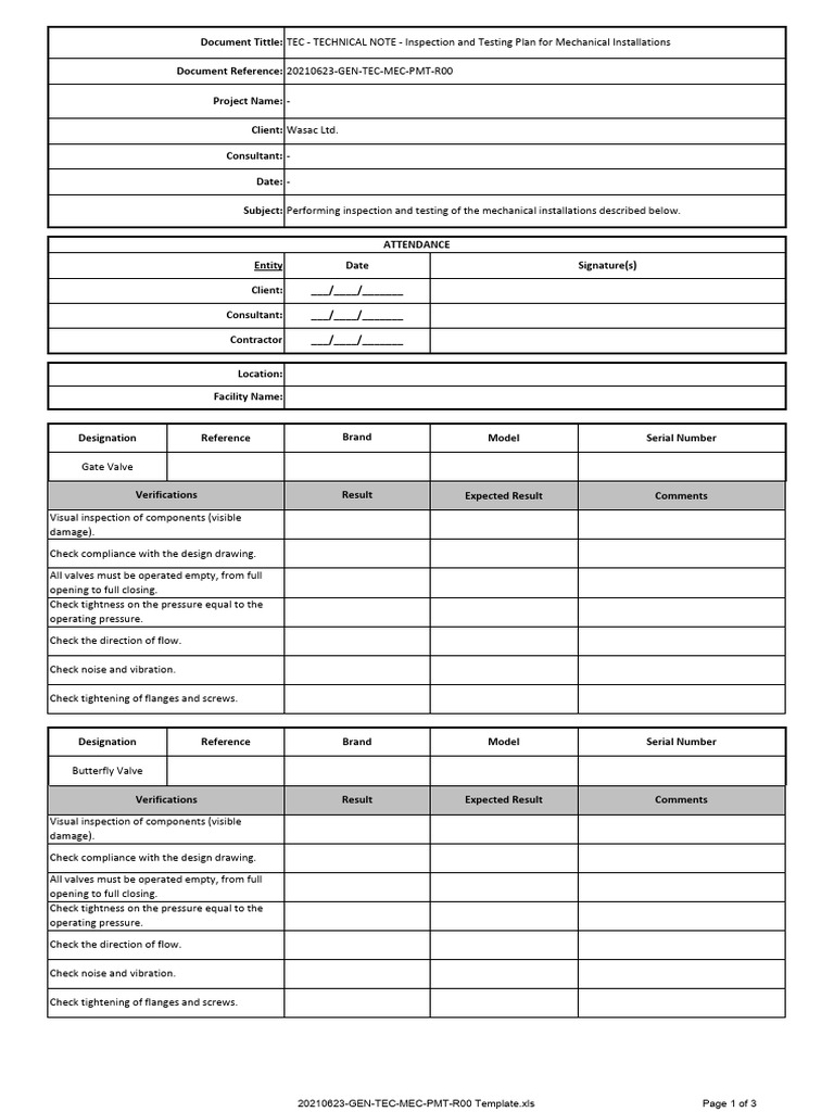 Curated visual reference: Gallery Detail: Mechanical Installations Inspection Plan Pdf Valve