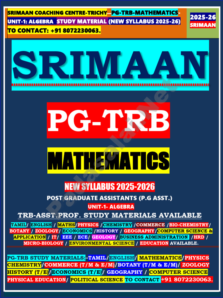 PGTRB Maths EM Unit 1 Study Materials English Medium PDF Download | PDF ...