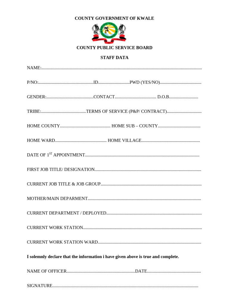 Staff Data Form for County Employees | PDF