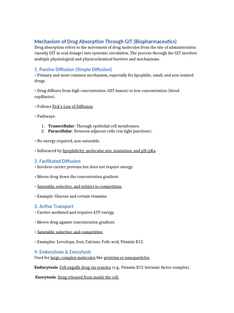 Drug Absorption Mechanisms in GIT | PDF | Cell Biology | Biochemistry