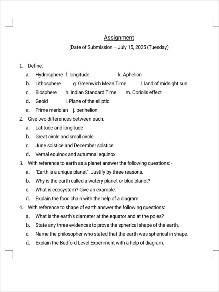 Earth Science Assignment Guide | PDF | Earth | Latitude