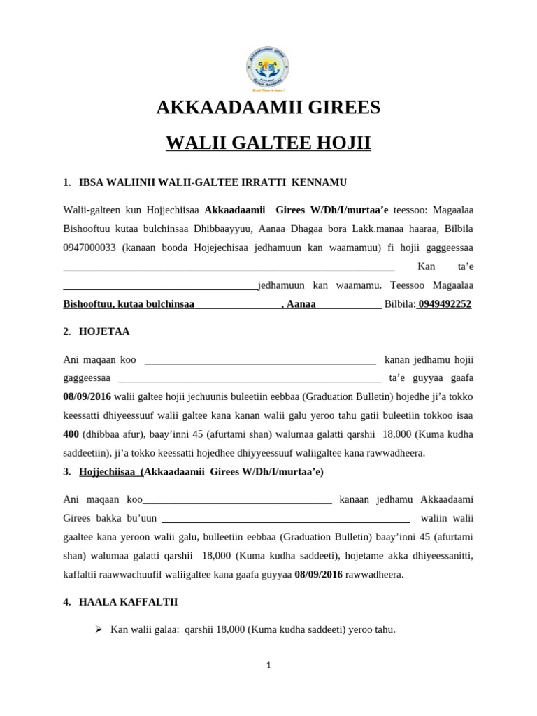 Contract Agreement For Graduation Bulletin | PDF
