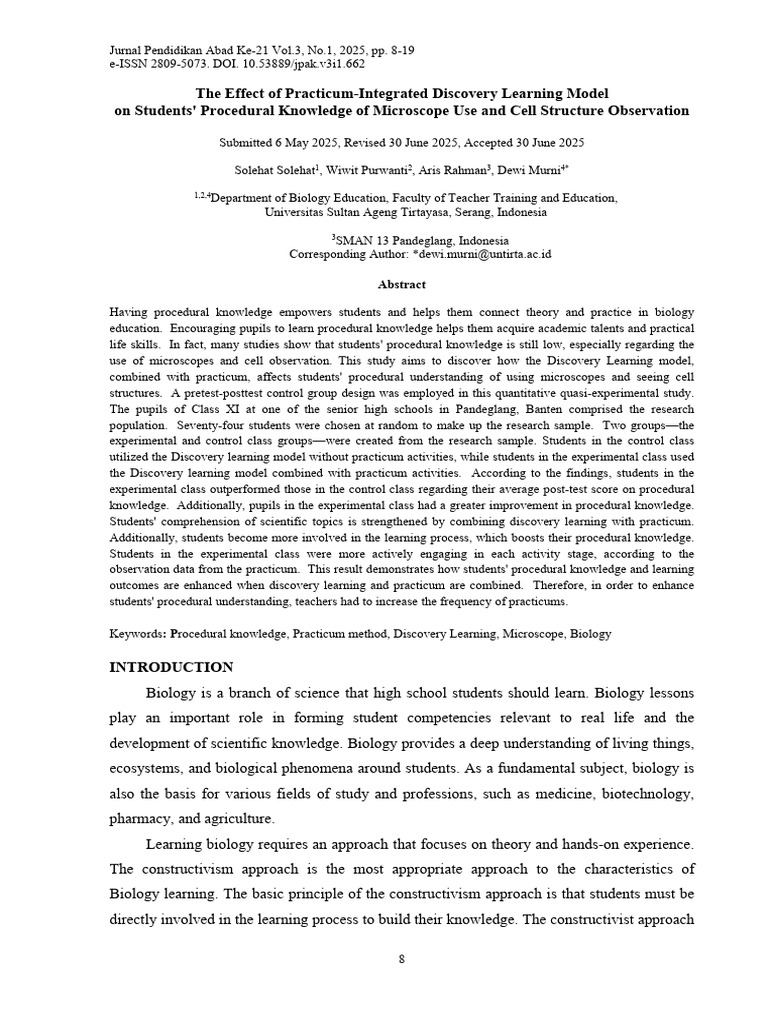 Discovery Learning's Impact on Procedural Knowledge | PDF ...
