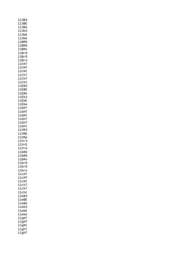 Unique Code Variations List | PDF