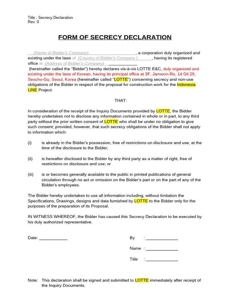 Secrecy Declaration for Bidders | PDF