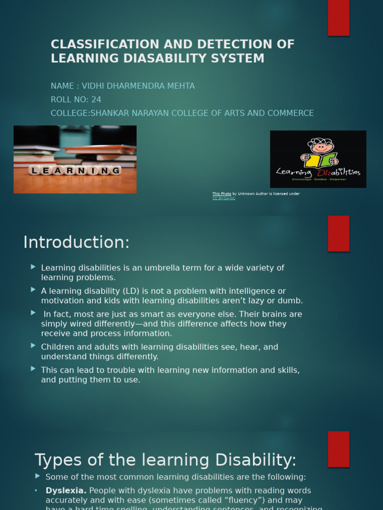 Classification and Detection of Learning Diasability System | PDF ...