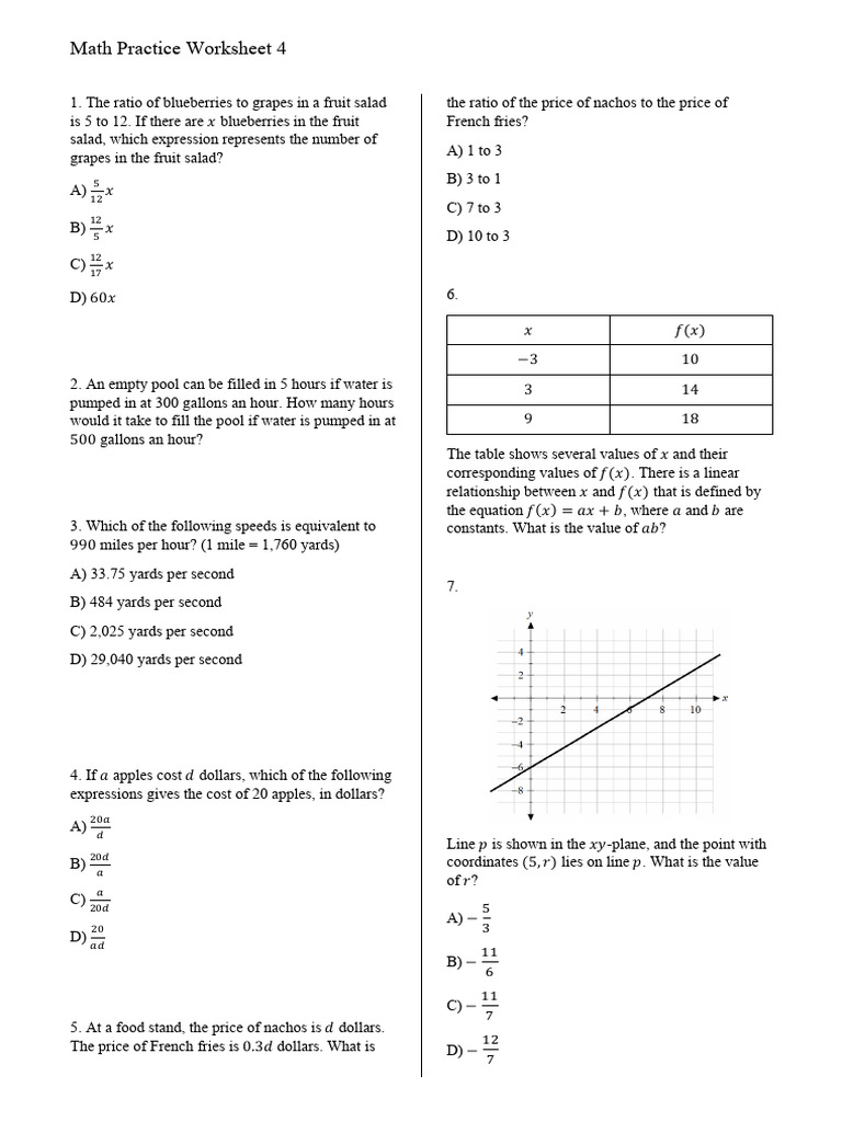 Math Practice Worksheet 4 Solutions | PDF