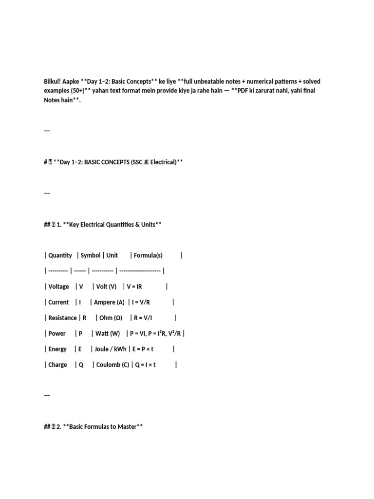 Electrical Basics: Key Formulas & Notes | PDF | Series And Parallel ...