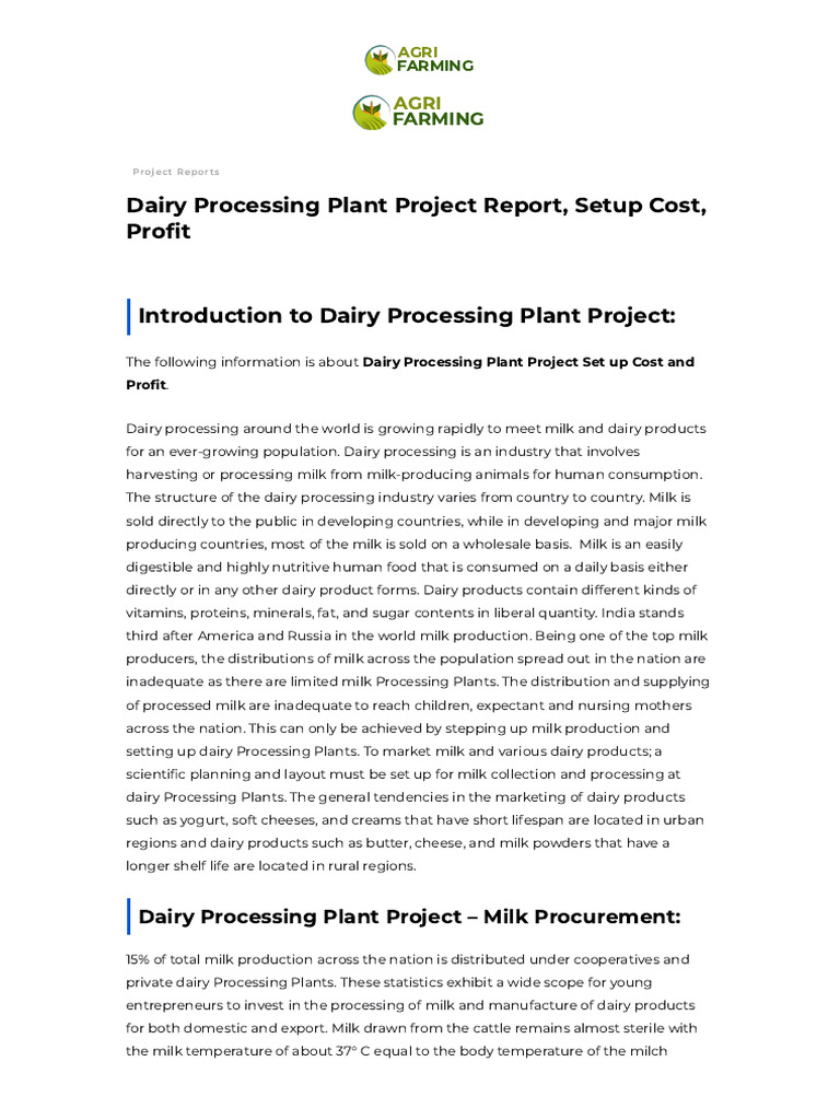 Dairy Processing Plant Project Report, Setup Cost, Profit - Agri ...