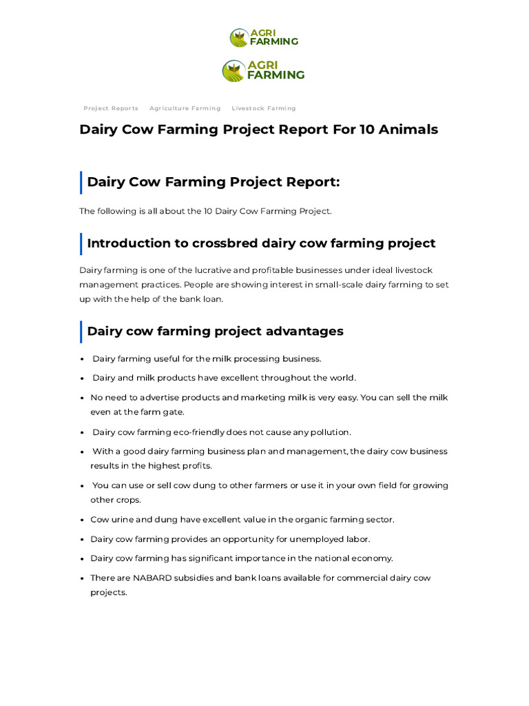 10 Cow Dairy Farming Project Report | PDF | Dairy | Agriculture
