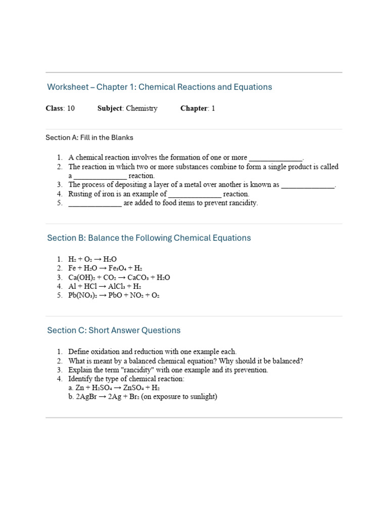 Class 10 Chemistry Chapter 1 Answers | PDF