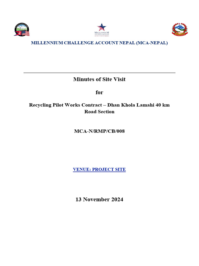 MCA-Nepal Site Visit Minutes for Road Project | PDF | Road Surface | Road