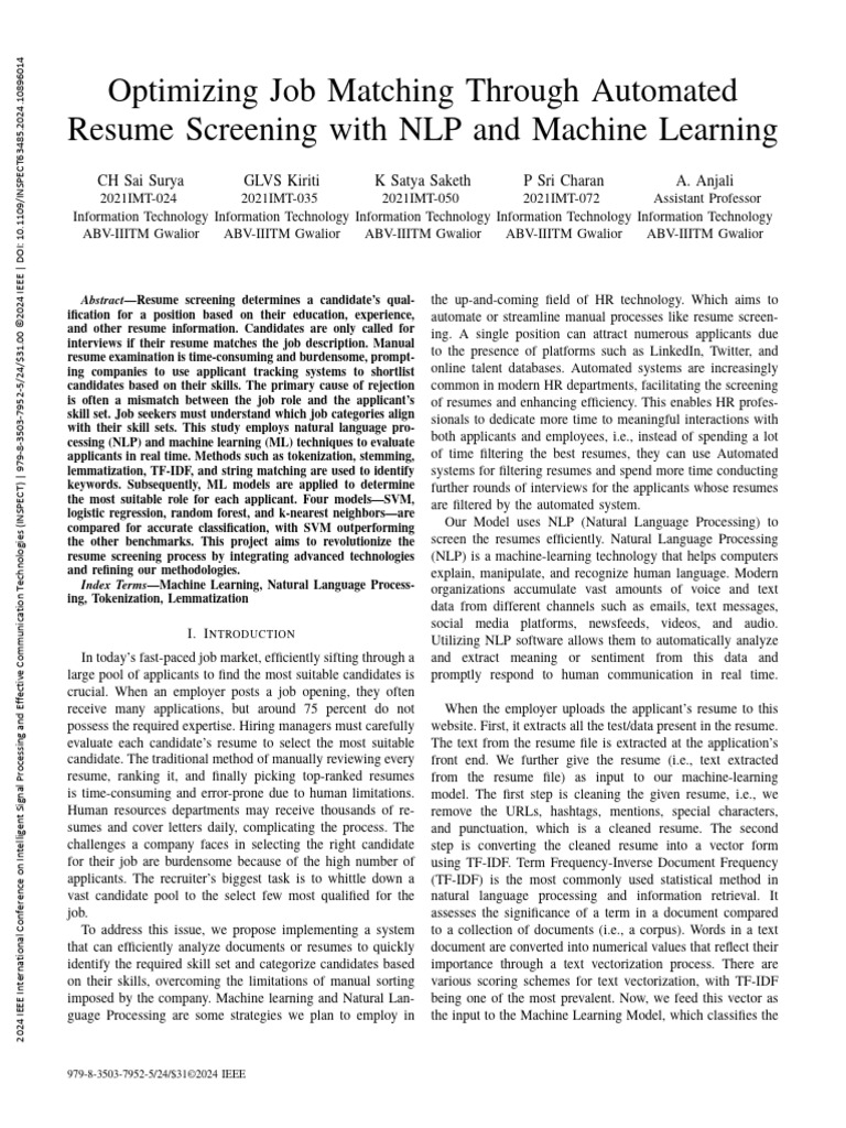 Automated Resume Screening with NLP | PDF | Support Vector Machine ...