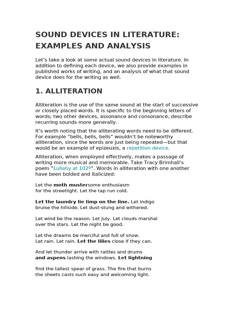 Sound Devices in Poetry Explained | PDF | Poetry | Metre (Poetry)