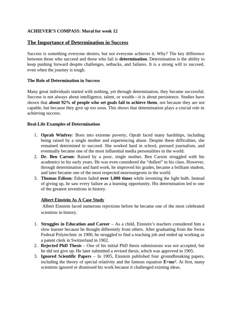 The Power of Determination in Success | PDF | Albert Einstein | Theory ...
