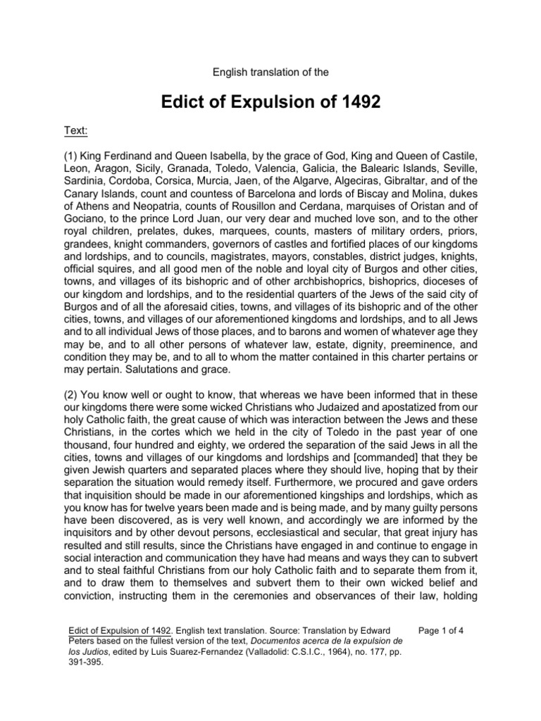 Edict of Expulsion 1492 English Text | PDF