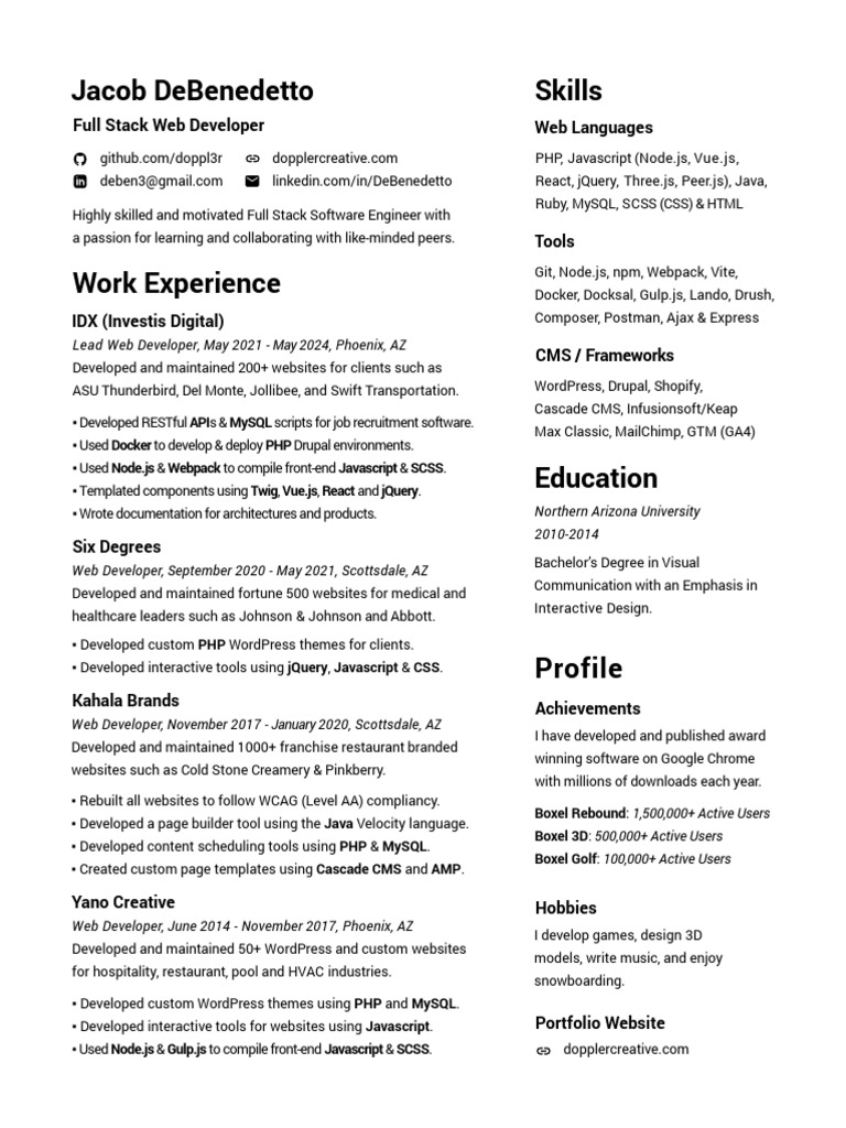 Full Stack Developer Portfolio | PDF | J Query | Word Press