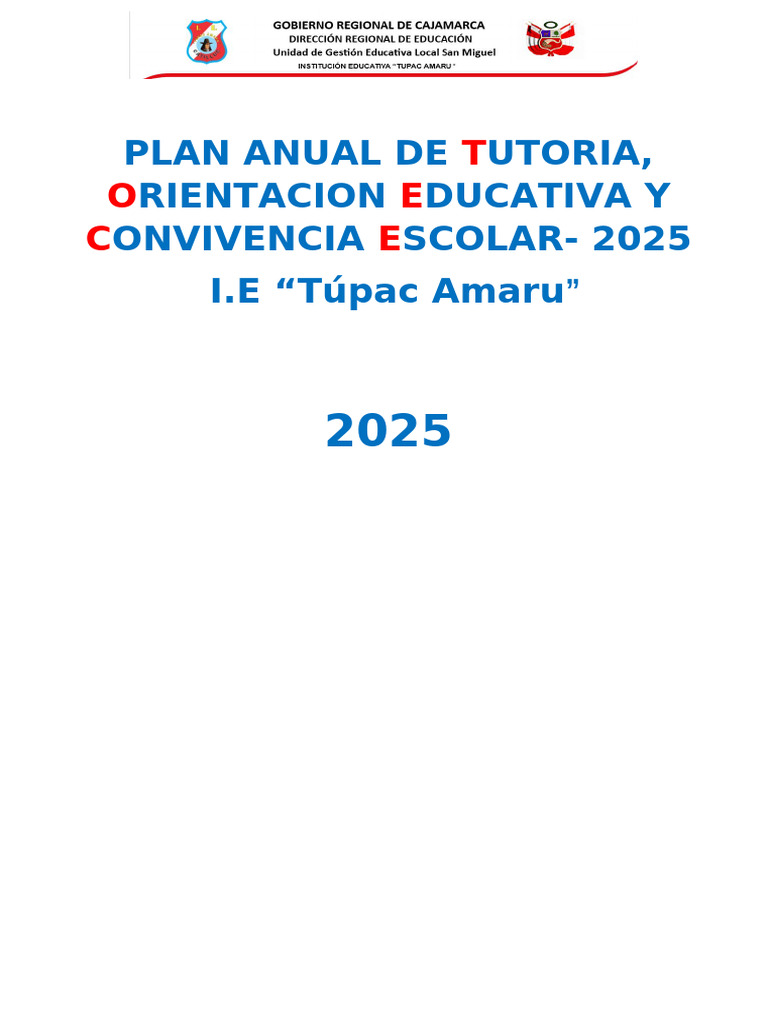 Plan Anual de Tutoría y Convivencia 2025 | PDF | Enseñando | Educación ...