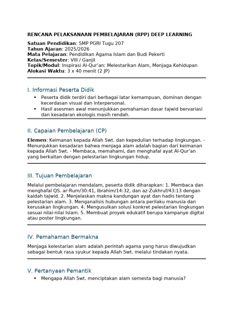 RPP Deep Learning PAI Kelas VIII SMP | PDF