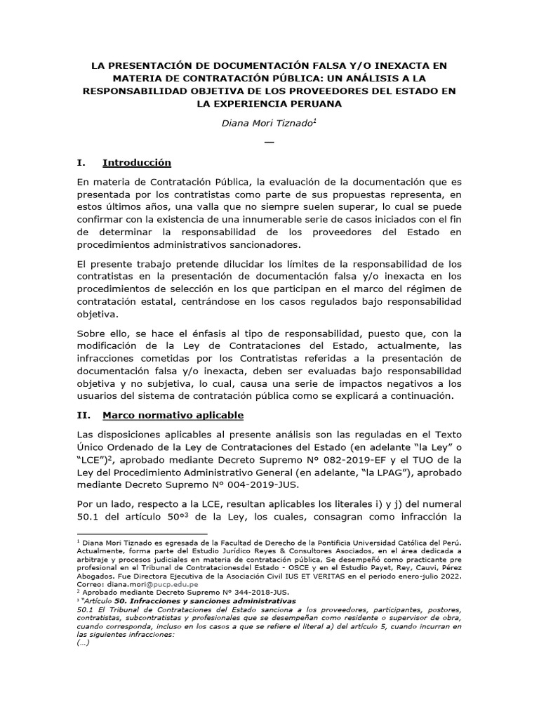 La Presentacion de Documentacion Falsa Inexacta en Materia de ...