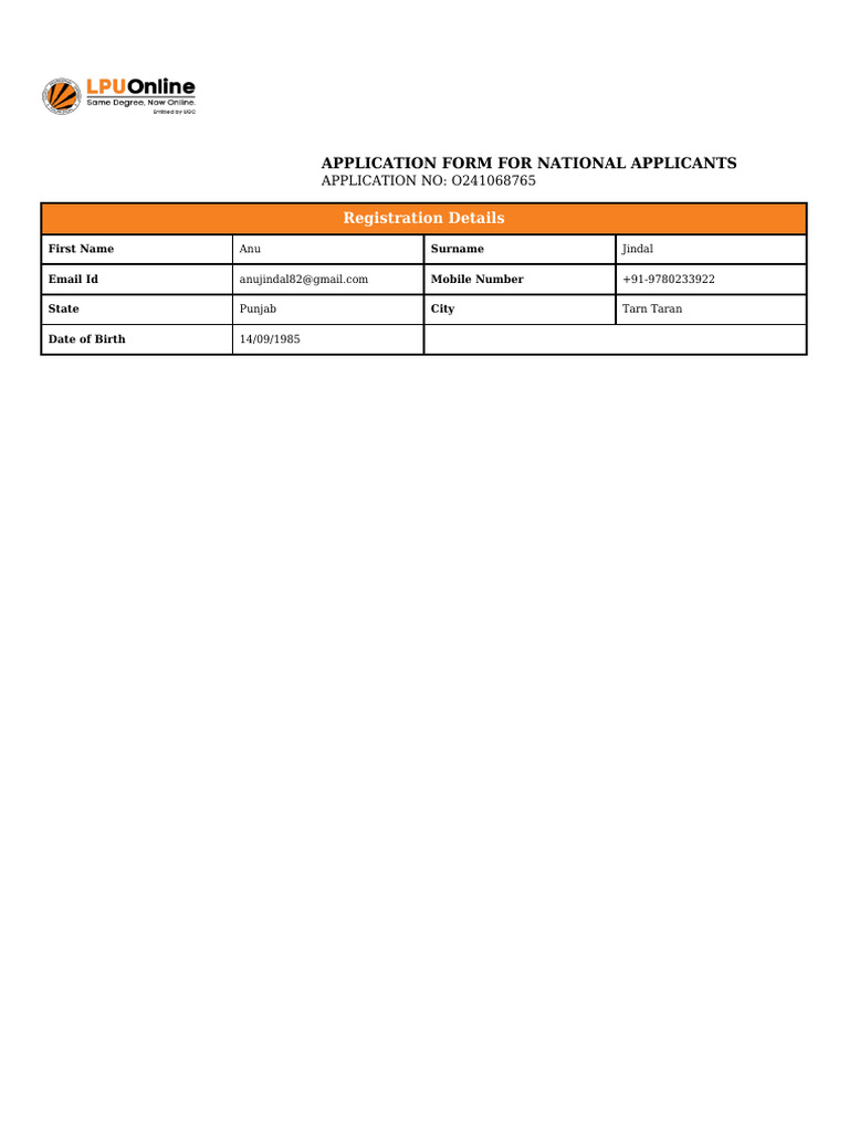 National Applicant Registration Form | PDF