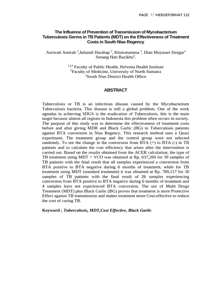 MDT Effectiveness in TB Treatment Cost | PDF | Tuberculosis | Bacteria