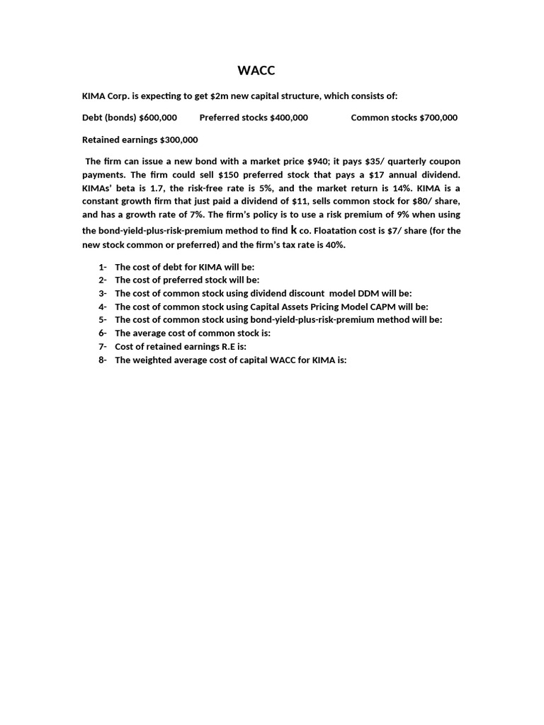 KIMA Corp. WACC Calculation Guide | PDF