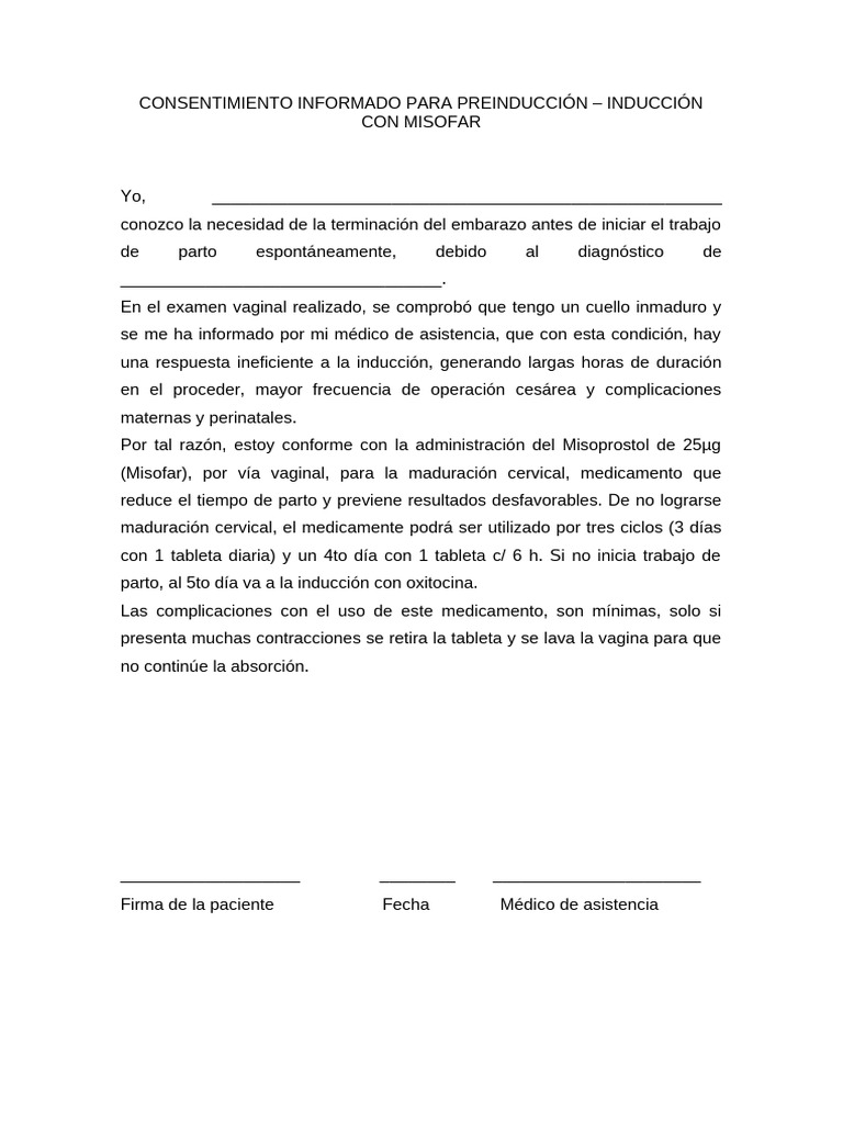 Consentimiento para Preinducción con Misofar | PDF