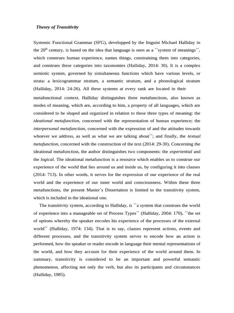 Understanding Halliday's Transitivity Theory | PDF | Linguistics | Grammar