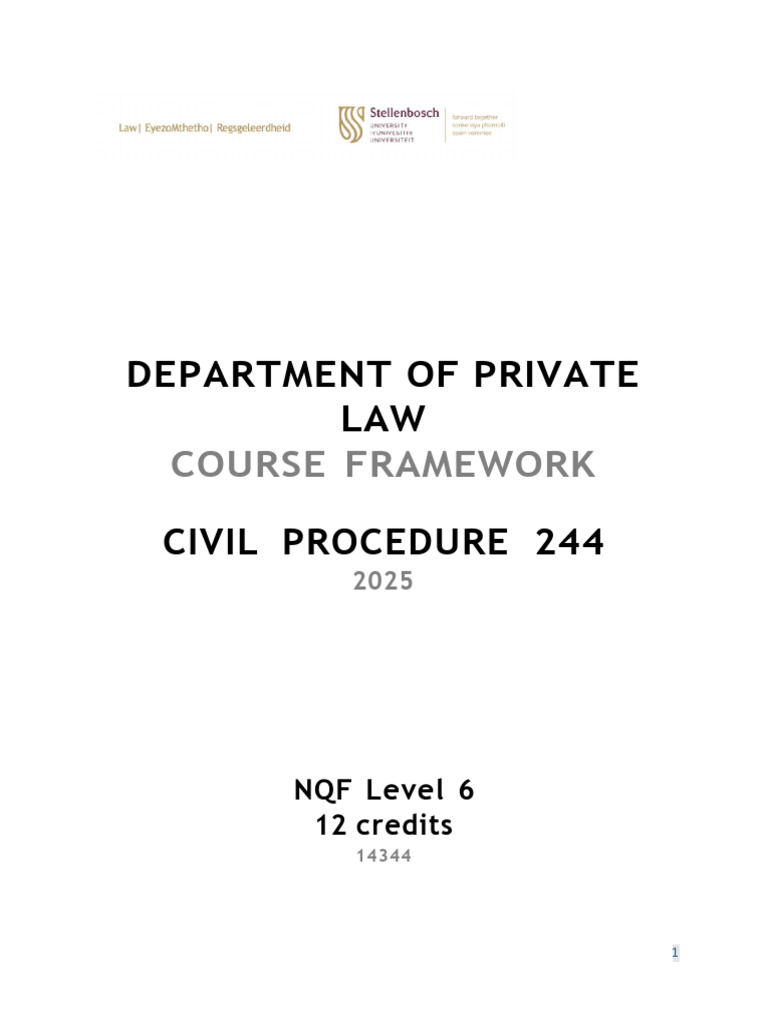 Civil Procedure 244 Course Framework | PDF | Psychologist | Plagiarism