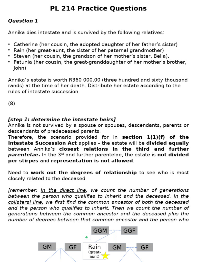 Intestate Succession Practice Questions | PDF | Kinship And Descent ...
